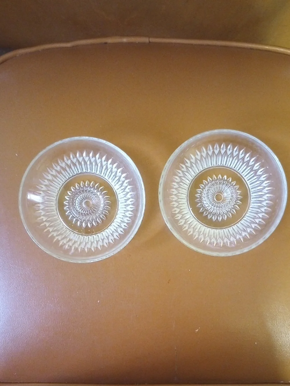 Set of Round Molded Glass Vintage Taper Candle Holders, Look New!